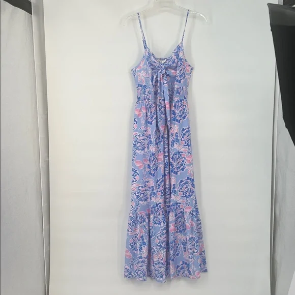 GRACE KARIN Summer Maxi Floral Tie Spaghetti Strap Boho Beach Flowy Sundress - Picture 5 of 16